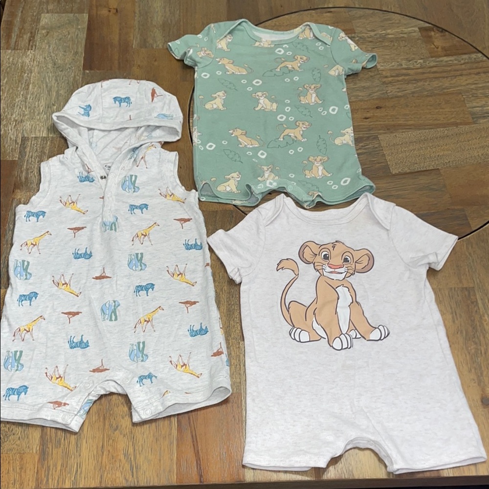 Disney Lion King & Carters Safari Animal‎ Romper Bundle 18 Months 3 Piece Set